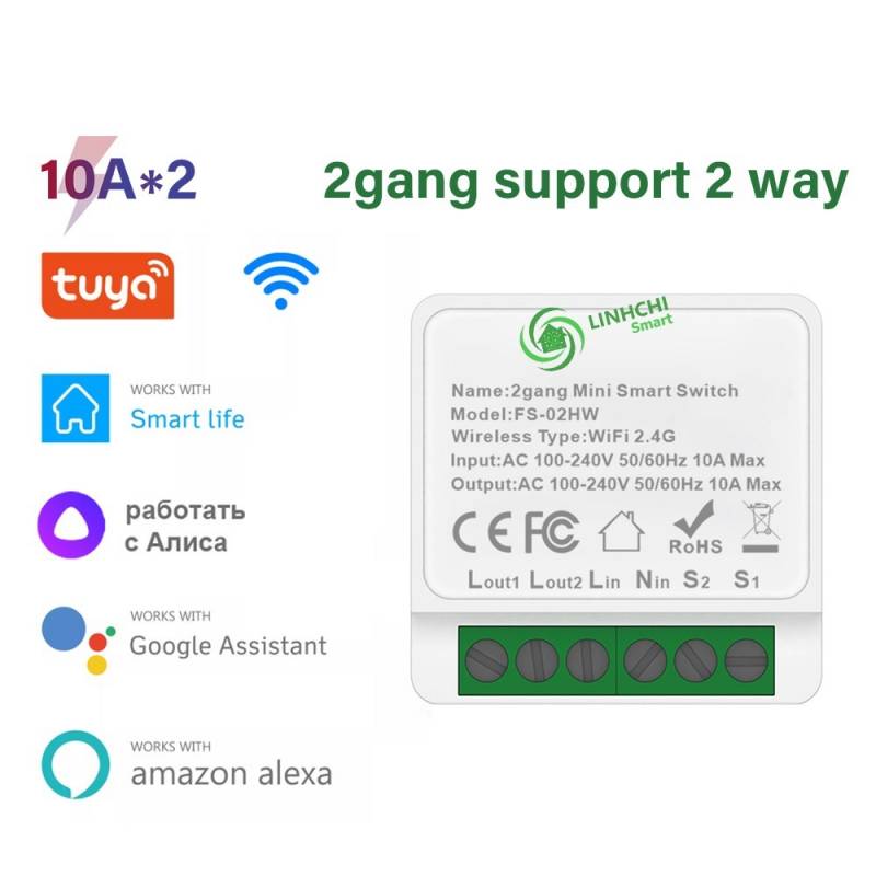 Công tắc điều khiển từ xa TUYA MINI WIFI 2 kênh chuyển đổi công tắc thường thành công tắc thông minh